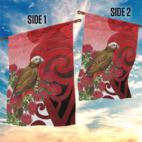 New Zealand Parrot Kaka Garden Flag Maori Koru With Pohutukawa Flowers LT05 - Polynesian Pride