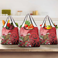 New Zealand Parrot Kaka Grocery Bag Maori Koru With Pohutukawa Flowers LT05 3-pack One Size Red - Polynesian Pride