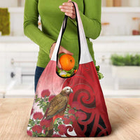 New Zealand Parrot Kaka Grocery Bag Maori Koru With Pohutukawa Flowers LT05 - Polynesian Pride