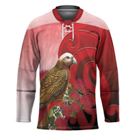 New Zealand Parrot Kaka Hockey Jersey Maori Koru With Pohutukawa Flowers LT05 Unisex Red - Polynesian Pride