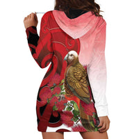 New Zealand Parrot Kaka Hoodie Dress Maori Koru With Pohutukawa Flowers LT05 - Polynesian Pride
