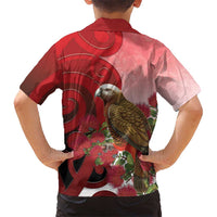 New Zealand Parrot Kaka Kid Hawaiian Shirt Maori Koru With Pohutukawa Flowers LT05 - Polynesian Pride