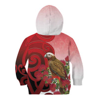 New Zealand Parrot Kaka Kid Hoodie Maori Koru With Pohutukawa Flowers LT05 - Polynesian Pride