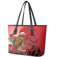 New Zealand Parrot Kaka Leather Tote Bag Maori Koru With Pohutukawa Flowers LT05 - Polynesian Pride