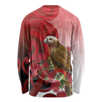 New Zealand Parrot Kaka Long Sleeve Shirt Maori Koru With Pohutukawa Flowers LT05 - Polynesian Pride