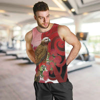 New Zealand Parrot Kaka Men Tank Top Maori Koru With Pohutukawa Flowers LT05 Red - Polynesian Pride