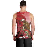 New Zealand Parrot Kaka Men Tank Top Maori Koru With Pohutukawa Flowers LT05 - Polynesian Pride