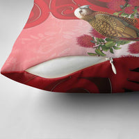 New Zealand Parrot Kaka Pillow Cover Maori Koru With Pohutukawa Flowers LT05 - Polynesian Pride