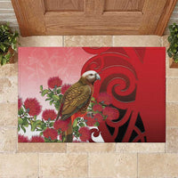 New Zealand Parrot Kaka Rubber Doormat Maori Koru With Pohutukawa Flowers LT05 Red - Polynesian Pride