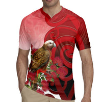 New Zealand Parrot Kaka Rugby Jersey Maori Koru With Pohutukawa Flowers LT05 - Polynesian Pride