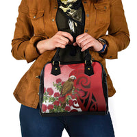 New Zealand Parrot Kaka Shoulder Handbag Maori Koru With Pohutukawa Flowers - Polynesian Pride