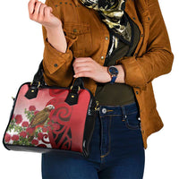 New Zealand Parrot Kaka Shoulder Handbag Maori Koru With Pohutukawa Flowers - Polynesian Pride