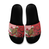 New Zealand Parrot Kaka Slide Sandals Maori Koru With Pohutukawa Flowers LT05 Red - Polynesian Pride