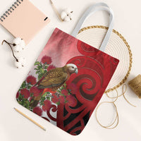 New Zealand Parrot Kaka Tote Bag Maori Koru With Pohutukawa Flowers LT05 White Strap One Size Red - Polynesian Pride