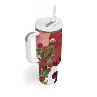New Zealand Parrot Kaka Tumbler With Handle Maori Koru With Pohutukawa Flowers LT05 - Polynesian Pride
