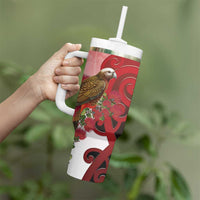 New Zealand Parrot Kaka Tumbler With Handle Maori Koru With Pohutukawa Flowers LT05 - Polynesian Pride
