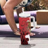 New Zealand Parrot Kaka Tumbler With Handle Maori Koru With Pohutukawa Flowers LT05 - Polynesian Pride
