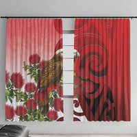New Zealand Parrot Kaka Window Curtain Maori Koru With Pohutukawa Flowers - Polynesian Pride
