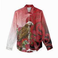 New Zealand Parrot Kaka Women Casual Shirt Maori Koru With Pohutukawa Flowers LT05 - Polynesian Pride