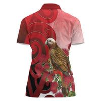 New Zealand Parrot Kaka Women Polo Shirt Maori Koru With Pohutukawa Flowers LT05 - Polynesian Pride