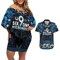 Micronesia FSM 691 Couples Matching Off Shoulder Short Dress and Hawaiian Shirt Respect Culture LT05 Blue - Polynesian Pride
