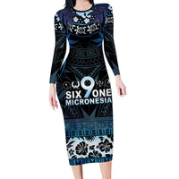 Micronesia FSM 691 Family Matching Long Sleeve Bodycon Dress and Hawaiian Shirt Respect Culture LT05 Mom's Dress Blue - Polynesian Pride