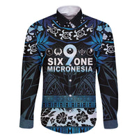 Micronesia FSM 691 Family Matching Off Shoulder Maxi Dress and Hawaiian Shirt Respect Culture LT05 Dad's Shirt - Long Sleeve Blue - Polynesian Pride