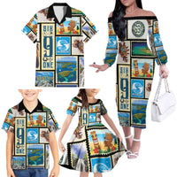 FSM Micronesia Culture Family Matching Off The Shoulder Long Sleeve Dress and Hawaiian Shirt LT05 - Polynesian Pride