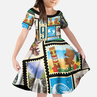 FSM Micronesia Culture Family Matching Short Sleeve Bodycon Dress and Hawaiian Shirt LT05 Daughter's Dress Colorful - Polynesian Pride