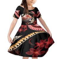 Personalised French Polynesia Victory Day Family Matching Mermaid Dress and Hawaiian Shirt Polynesian Pattern Plumeria LT05 Daughter's Dress Black - Polynesian Pride