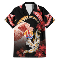 Personalised French Polynesia Victory Day Family Matching Mermaid Dress and Hawaiian Shirt Polynesian Pattern Plumeria LT05 Dad's Shirt - Short Sleeve Black - Polynesian Pride