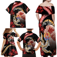 Personalised French Polynesia Victory Day Family Matching Off Shoulder Maxi Dress and Hawaiian Shirt Polynesian Pattern Plumeria LT05 - Polynesian Pride
