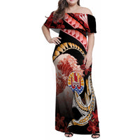 Personalised French Polynesia Victory Day Family Matching Off Shoulder Maxi Dress and Hawaiian Shirt Polynesian Pattern Plumeria LT05 Mom's Dress Black - Polynesian Pride