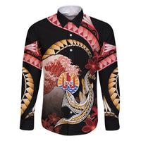 Personalised French Polynesia Victory Day Family Matching Puletasi and Hawaiian Shirt Polynesian Pattern Plumeria LT05 Dad's Shirt - Long Sleeve Black - Polynesian Pride
