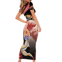 Personalised French Polynesia Victory Day Family Matching Short Sleeve Bodycon Dress and Hawaiian Shirt Polynesian Pattern Plumeria LT05 - Polynesian Pride
