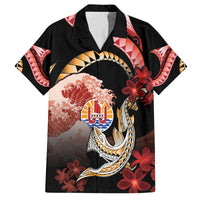 Personalised French Polynesia Victory Day Family Matching Tank Maxi Dress and Hawaiian Shirt Polynesian Pattern Plumeria LT05 Dad's Shirt - Short Sleeve Black - Polynesian Pride