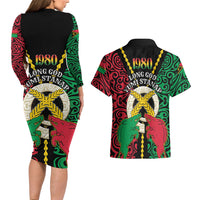 Vanuatu 45th Independence Day Couples Matching Long Sleeve Bodycon Dress and Hawaiian Shirt Long God Yumi Stanap Wild Boar LT05 - Polynesian Pride