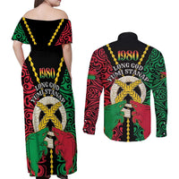 Vanuatu 45th Independence Day Couples Matching Off Shoulder Maxi Dress and Long Sleeve Button Shirt Long God Yumi Stanap Wild Boar LT05 - Polynesian Pride