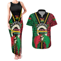 Vanuatu 45th Independence Day Couples Matching Tank Maxi Dress and Hawaiian Shirt Long God Yumi Stanap Wild Boar LT05 Black - Polynesian Pride