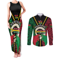 Vanuatu 45th Independence Day Couples Matching Tank Maxi Dress and Long Sleeve Button Shirt Long God Yumi Stanap Wild Boar LT05 Black - Polynesian Pride