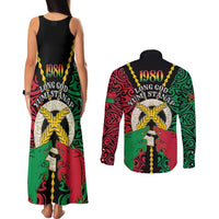 Vanuatu 45th Independence Day Couples Matching Tank Maxi Dress and Long Sleeve Button Shirt Long God Yumi Stanap Wild Boar LT05 - Polynesian Pride
