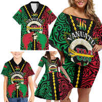 Vanuatu 45th Independence Day Family Matching Off Shoulder Short Dress and Hawaiian Shirt Long God Yumi Stanap Wild Boar LT05 - Polynesian Pride