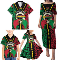 Vanuatu 45th Independence Day Family Matching Puletasi and Hawaiian Shirt Long God Yumi Stanap Wild Boar LT05 - Polynesian Pride