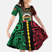 Vanuatu 45th Independence Day Family Matching Summer Maxi Dress and Hawaiian Shirt Long God Yumi Stanap Wild Boar LT05 Daughter's Dress Black - Polynesian Pride