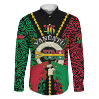 Vanuatu 45th Independence Day Family Matching Summer Maxi Dress and Hawaiian Shirt Long God Yumi Stanap Wild Boar LT05 Dad's Shirt - Long Sleeve Black - Polynesian Pride
