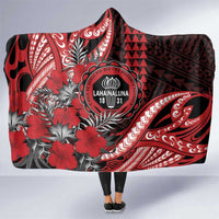 Hawaii Lahainaluna High School Hooded Blanket Tribal Tattoo With Hibiscus Flowers LT05 One Size Red - Polynesian Pride