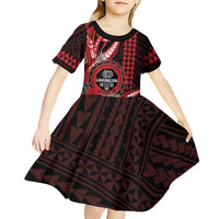 Personalized Hawaii Lahainaluna High School Kid Short Sleeve Dress Tribal Tattoo With Hibiscus Flowers LT05 - Polynesian Pride