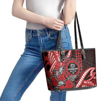 Hawaii Lahainaluna High School Leather Tote Bag Tribal Tattoo With Hibiscus Flowers LT05 - Polynesian Pride