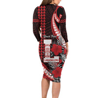 Personalized Hawaii Lahainaluna High School Long Sleeve Bodycon Dress Tribal Tattoo With Hibiscus Flowers LT05 - Polynesian Pride