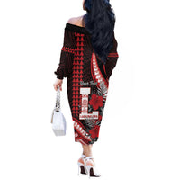 Personalized Hawaii Lahainaluna High School Off The Shoulder Long Sleeve Dress Tribal Tattoo With Hibiscus Flowers LT05 - Polynesian Pride